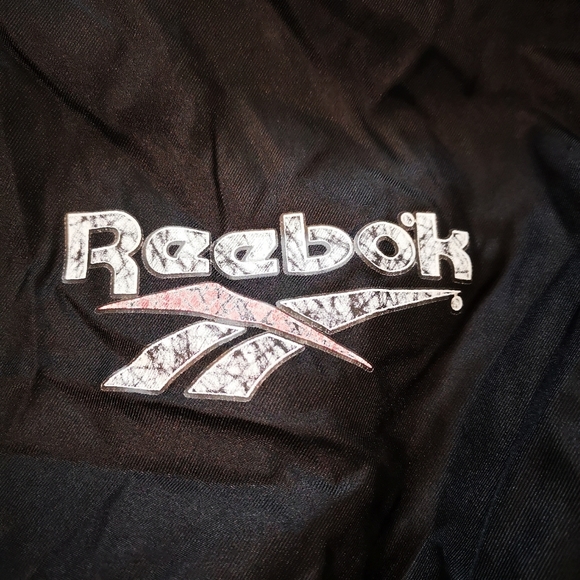REEBOK Oversized Black Hooded Windbreaker Rain Jacket Grey Fleece Lining - Picture 5 of 9
